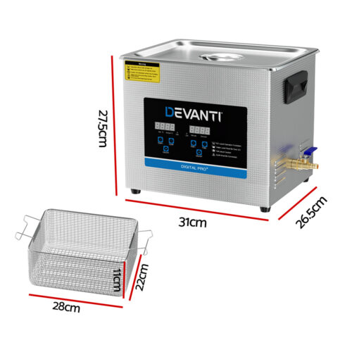 Devanti 10L Ultrasonic Cleaner Heater Cleaning Machine Timer Industrial 240W - Image 2