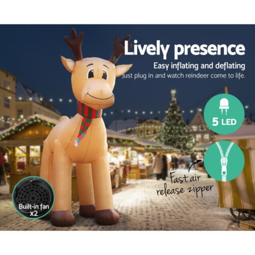 Jingle Jollys Christmas Inflatable Reindeer 5M Illuminated Decorations - Image 6