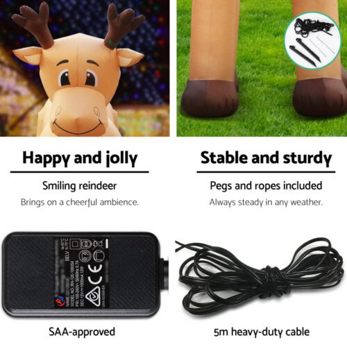 Jingle Jollys Christmas Inflatable Reindeer 5M Illuminated Decorations - Image 7