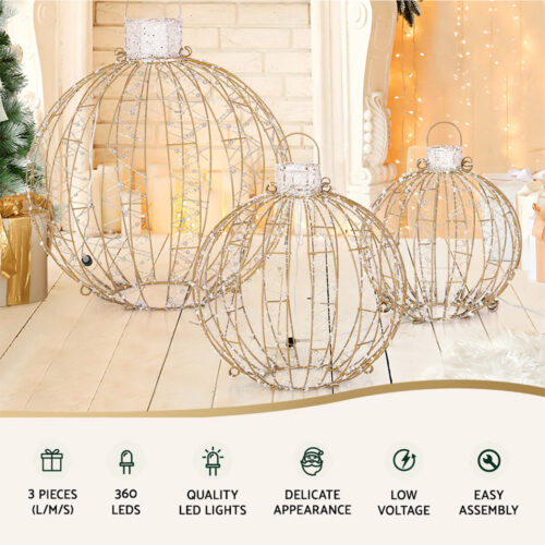 3 PCS Christmas Lights 360 LED Fairy Light Ball Decorations Jingle Jollys - Image 4