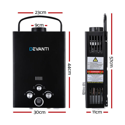 Devanti Portable Gas Water Heater 8L/Min With Pump LPG System Black - Image 2
