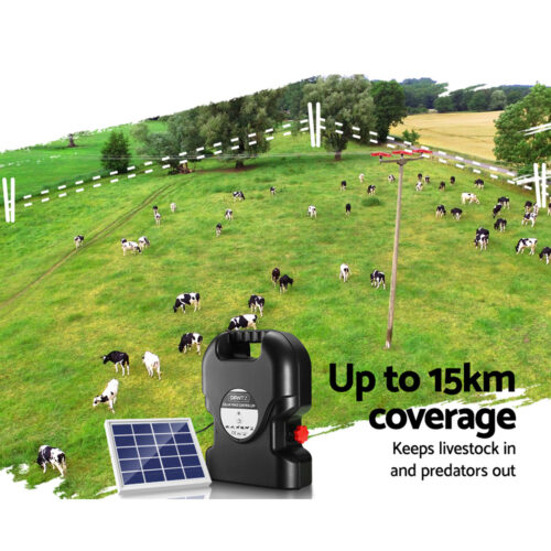 Giantz Fence Energiser 15KM Solar Powered 0.8J Electric - Image 6