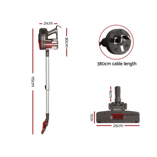 Devanti Stick Vacuum Cleaner Bagless Corded 500W Red - Image 2