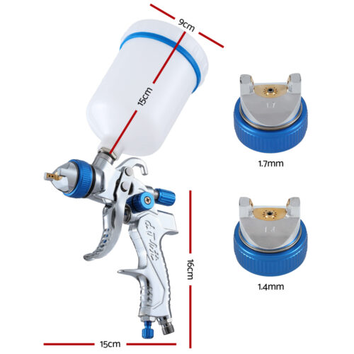 Giantz Spray Gun Paint Gun HVLP Gravity Feed 1.4mm 1.7mm 2.0mm Nozzles Included - Image 2