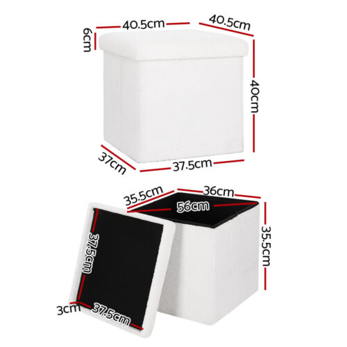 Artiss Ottoman Storage Foot Stool Vanity Square Teddy - Image 2