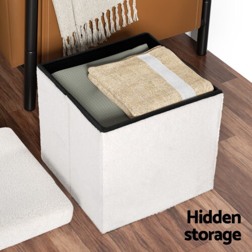 Artiss Ottoman Storage Foot Stool Vanity Square Teddy - Image 5