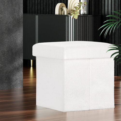 Artiss Ottoman Storage Foot Stool Vanity Square Teddy - Image 7