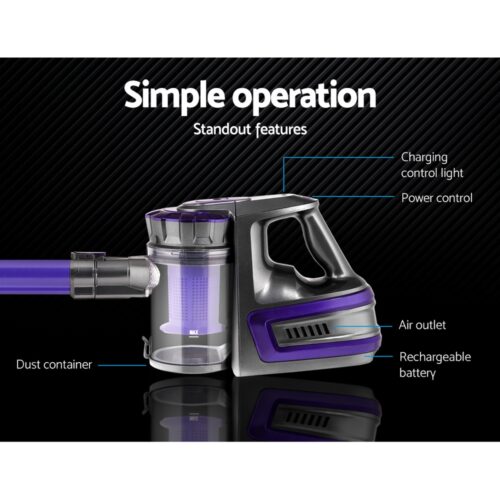 Devanti Stick Vacuum Cleaner Bagless Cordless 150W Purple - Image 4
