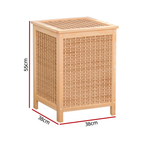 Artiss Laundry Hamper Bathroom Storage Cabinet Wooden Organiser Bag Clothes - Image 2