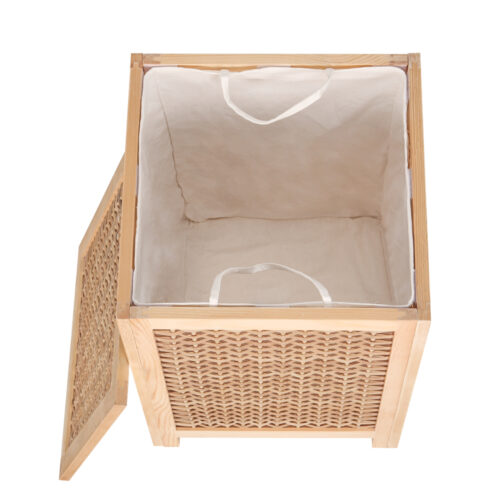 Artiss Laundry Hamper Bathroom Storage Cabinet Wooden Organiser Bag Clothes - Image 3