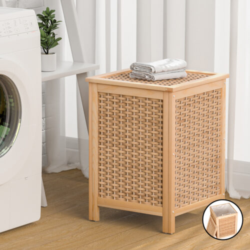 Artiss Laundry Hamper Bathroom Storage Cabinet Wooden Organiser Bag Clothes - Image 7