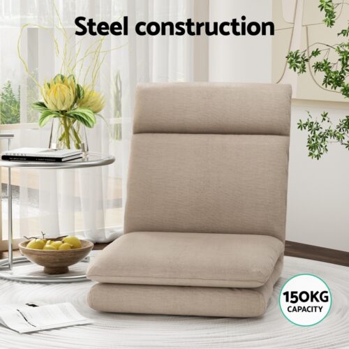 Artiss Floor Chair Sofa 1 Seater Linen Beige - Image 4