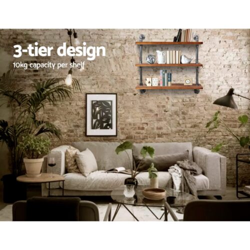 Artiss Floating DIY Pipe Shelf 3 Tiers - ISSA - Image 5