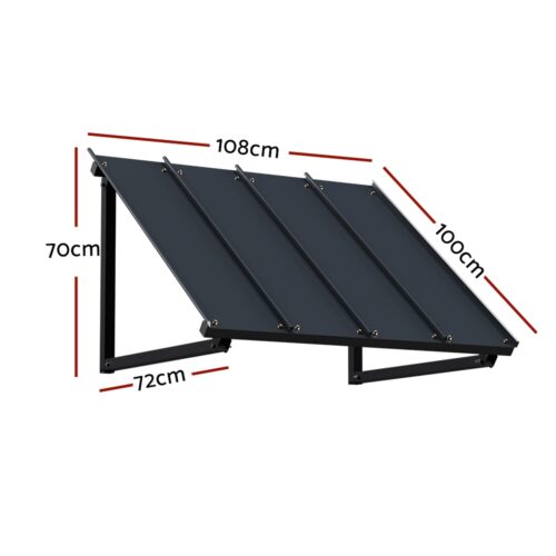 Instahut Window Door Awning Canopy 1mx1.2m Black Metal Frame - Image 2