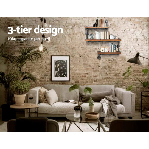 Artiss Floating DIY Pipe Shelf 3 Tiers - IONA - Image 5