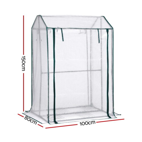 Green Fingers Mini Greenhouse PE Cover Green House Roll-Up Zippered Door 1.0x0.8x1.5M - Image 2