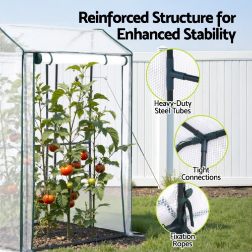 Green Fingers Mini Greenhouse PE Cover Green House Roll-Up Zippered Door 1.0x0.8x1.5M - Image 6