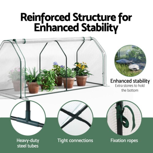 Green Fingers Mini Greenhouse PE Cover Green House Roll-Up Zippered Door 1.2x0.5x0.6M - Image 6
