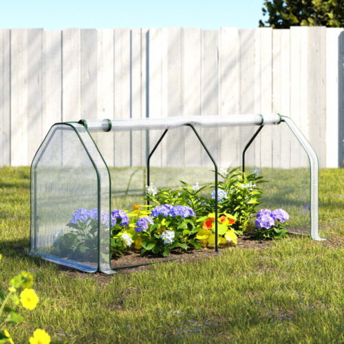 Green Fingers Mini Greenhouse PE Cover Green House Roll-Up Zippered Door 1.2x0.5x0.6M - Image 7