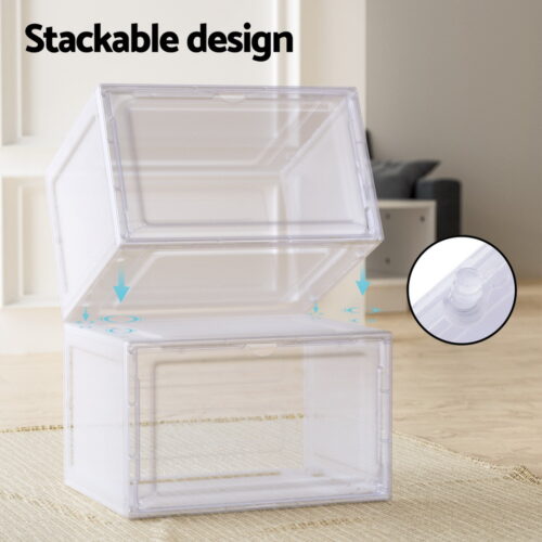 Artiss Shoe Box Rack DIY Set of 2 Stackable Magnetic Door - Image 4