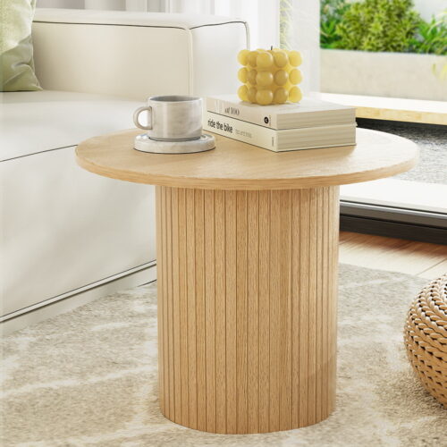 Artiss Coffee Table Round Fluted Base PIIA - Image 5