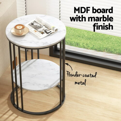 Artiss Coffee Table 2-Tier Round Marble Effect - Image 5