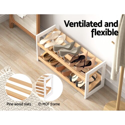 Artiss Shoe Rack 2 Tier 6 Pairs White Kara - Image 7