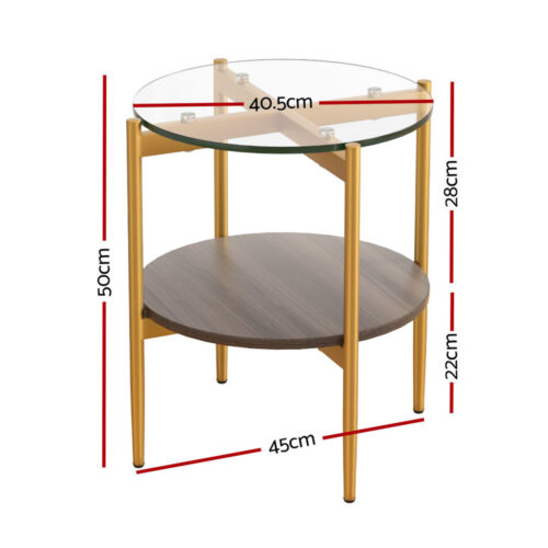 Artiss Coffee Table 45CM Round Tempered Glass Carol - Image 2