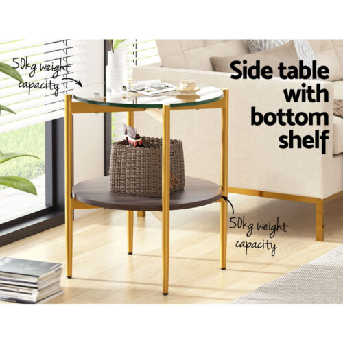 Artiss Coffee Table 45CM Round Tempered Glass Carol - Image 4