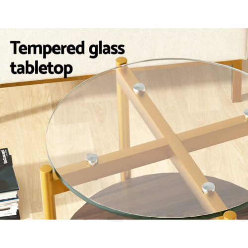 Artiss Coffee Table 45CM Round Tempered Glass Carol - Image 5