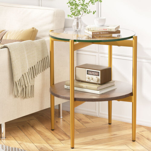 Artiss Coffee Table 45CM Round Tempered Glass Carol - Image 7