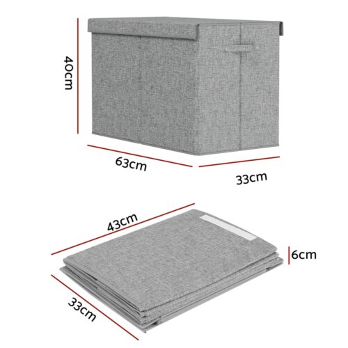 Keezi Large Toy Box Chest Storage with Flip-Top Lid Foldable Organizer Bins Grey - Image 2