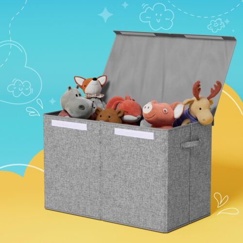Keezi Large Toy Box Chest Storage with Flip-Top Lid Foldable Organizer Bins Grey - Image 7