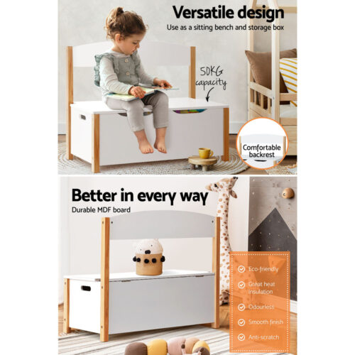 Keezi Kids Toy Box Chest Storage Blanket Children Organiser Seating Bench - Image 6