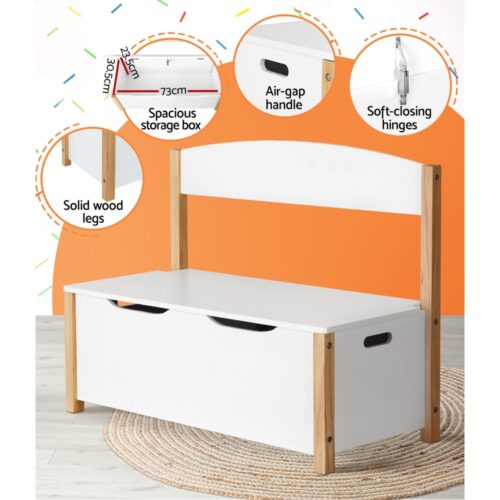 Keezi Kids Toy Box Chest Storage Blanket Children Organiser Seating Bench - Image 7