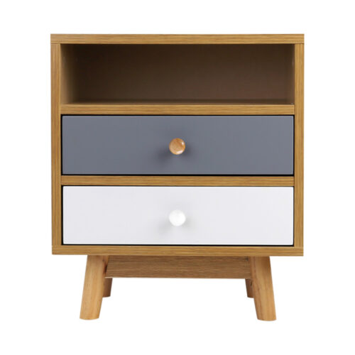 Artiss Bedside Table 2 Drawers with Shelf - BERTHA Oak - Image 3