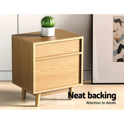 Artiss Bedside Table 2 Drawers with Shelf - BERTHA Oak - Image 6