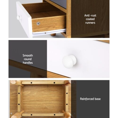 Artiss Bedside Table 2 Drawers with Shelf - BERTHA Oak - Image 7