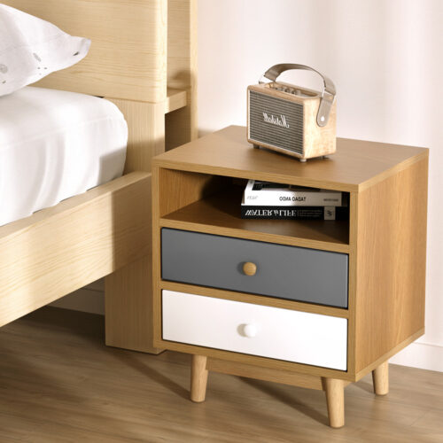 Artiss Bedside Table 2 Drawers with Shelf - BERTHA Oak - Image 8