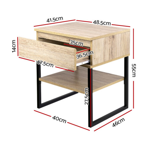 Artiss Bedside Table 1 Drawers with Shelf - CASEY - Image 2