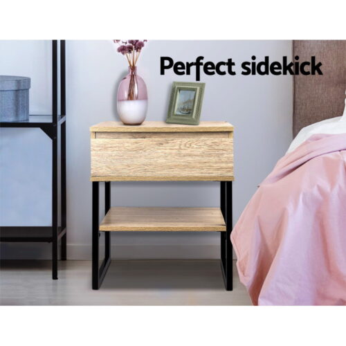 Artiss Bedside Table 1 Drawers with Shelf - CASEY - Image 5