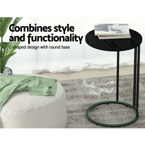 Artiss Coffee Table Side Table Round Black Martha - Image 7