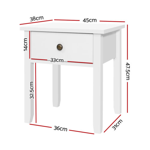 Artiss Bedside Table 1 Drawer - BOW White - Image 2