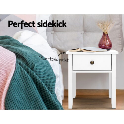Artiss Bedside Table 1 Drawer - BOW White - Image 5