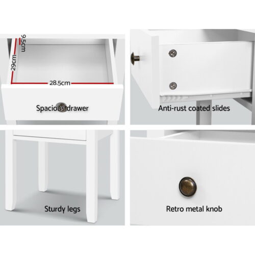 Artiss Bedside Table 1 Drawer - BOW White - Image 6