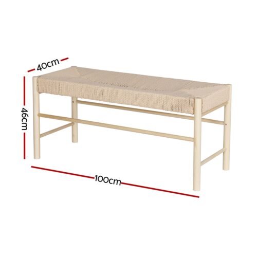 Artiss Dining Bench Paper Rope Seat Wooden Chair 100cm - Image 2