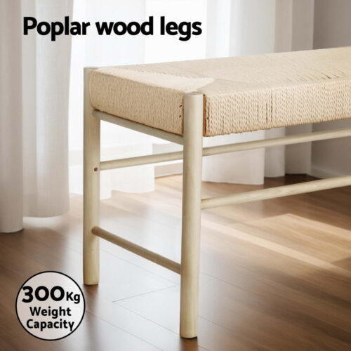 Artiss Dining Bench Paper Rope Seat Wooden Chair 100cm - Image 6