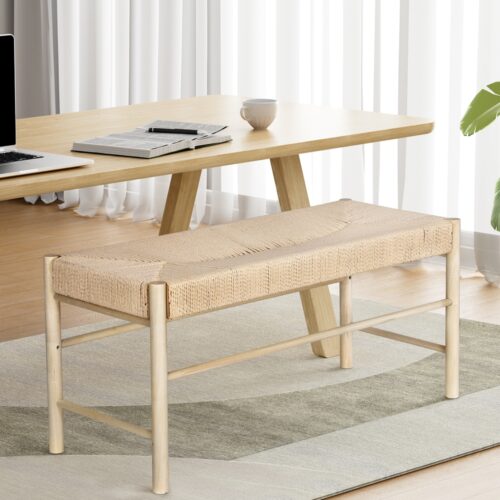 Artiss Dining Bench Paper Rope Seat Wooden Chair 100cm - Image 7