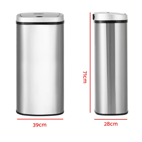 Devanti 60L Sensor Bin Motion Rubbish Automatic Silver - Image 2