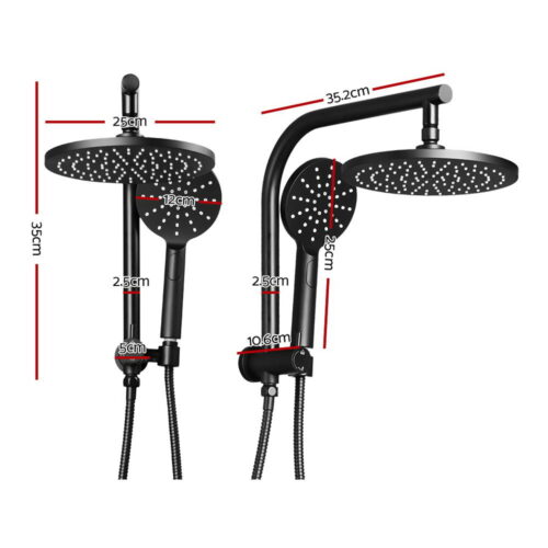 Cefito 9'' Rain Shower Head Set Handheld Round High Pressure Black - Image 2